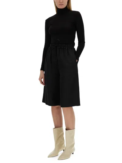 Jil Sander Wide Leg Bermuda Shorts In Black