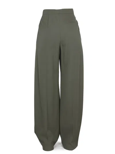 Alexander Mcqueen High Waist Wide Leg Trousers With Belt Loops In Green
