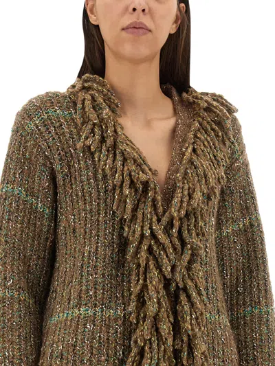 Stella Mccartney Stella Mc Cartney Multicoloured Cardigan With Fringes In Green