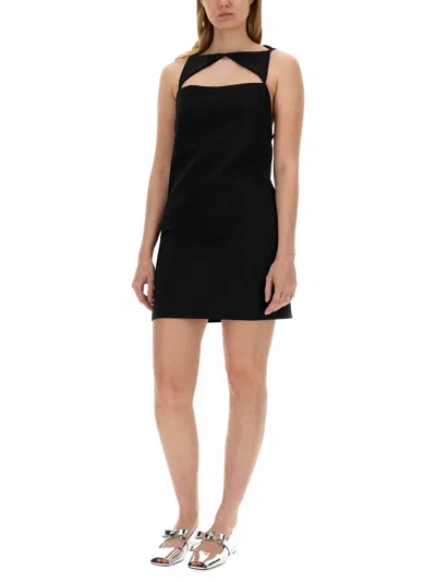 Versace Wool Blend Straight Mini Dress With Cut-out In Black
