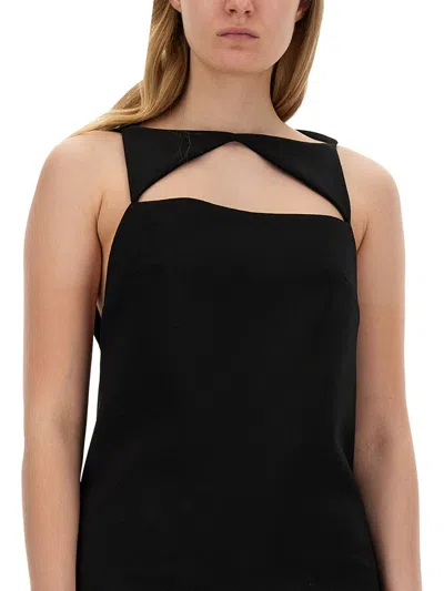 Versace Wool Blend Straight Mini Dress With Cut-out In Black