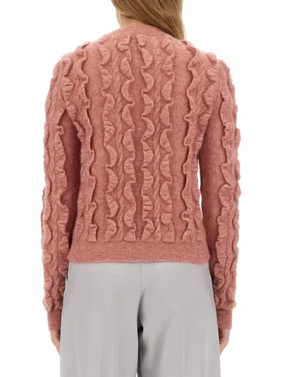 Moschino Crew Neck Wool Blend Sweater In Pink
