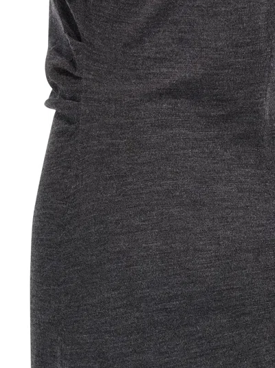 Brunello Cucinelli Wool Dress With Ruched Detail And Stretch Fabric In Gray
