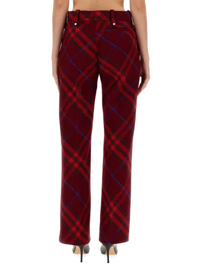 Burberry Wide Leg Wool Pants With Belt Loops In Burgundy
