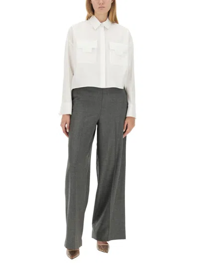 Fendi Wide Leg Wool Pants In Gray