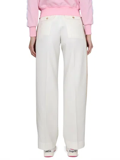 Palm Angels Wide Leg Wool Trousers With Side Stripe In White
