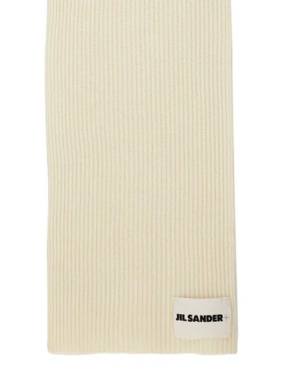 Jil Sander Ribbed Wool Scarf With Subtle Logo Detail