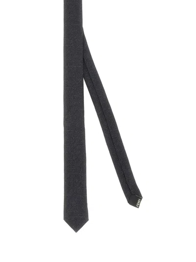 Fendi Slim Wool Tie Textured Pattern In Black
