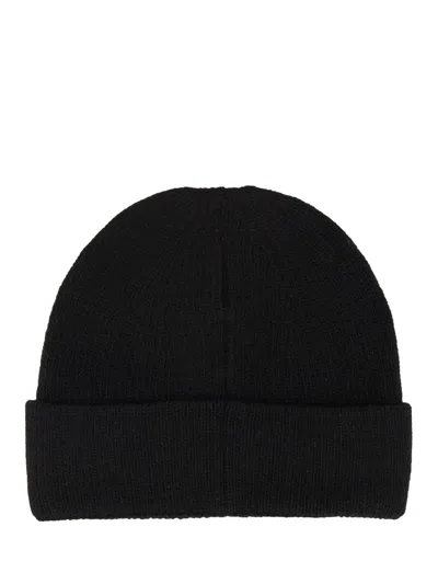 Fendi Men Black Beanie With Maxi Logo Lettering On Front In Wool Man