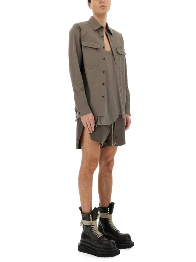 Rick Owens Structured Cotton Work Shirt With Button-down Front In Brown