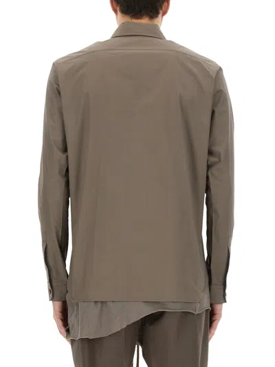 Rick Owens Structured Cotton Work Shirt With Button-down Front In Brown