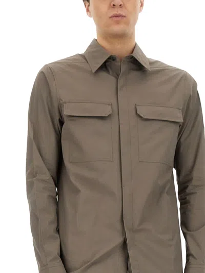 Rick Owens Structured Cotton Work Shirt With Button-down Front In Brown