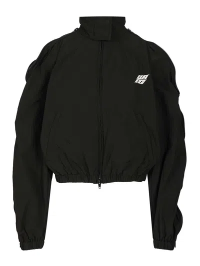 Alexander Wang Zip Sleeve Oversize Crop Track Jacket In Black