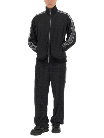 Versace Allover-pattern Cotton Track Jacket In Black
