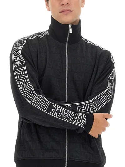 Versace Allover-pattern Cotton Track Jacket In Black