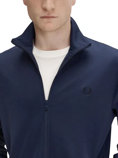 Fred Perry High Collar Ribbed Cuffs And Hem In Blue