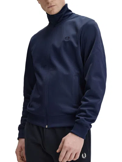Fred Perry High Collar Ribbed Cuffs And Hem In Blue