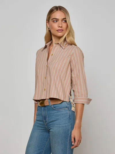 L Agence Fawn Western Card Print Shirt In Brown