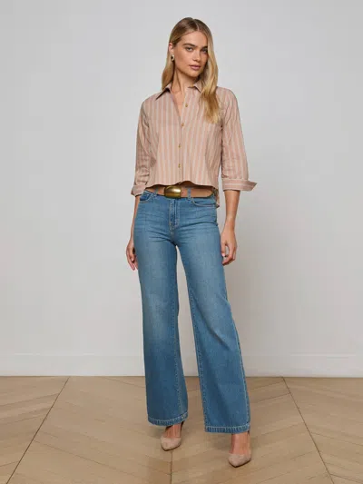 L Agence Fawn Western Card Print Shirt In Brown