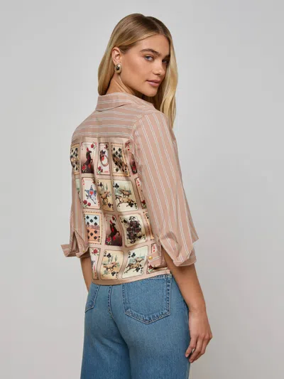 L Agence Fawn Western Card Print Shirt In Brown