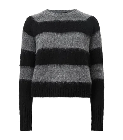 Allsaints Lou Spark Brushed Stripe Sweater In Black