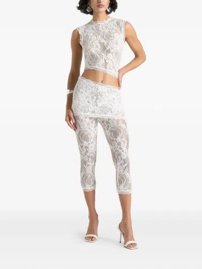Manière De Voir Aimée Lace Asymmetric Capri Trousers In White