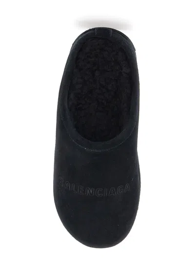 Balenciaga Suede Mules With Rounded Toe And Elevated Platform Sole In Black