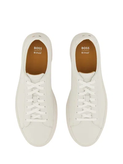 Hugo Boss Boss Grained Leather Sneaker In White