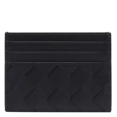Bottega Veneta Mens Black-silver Intrecciato Leather Card Holder In Multi