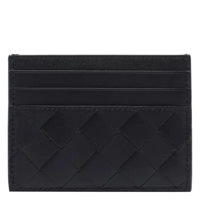 Bottega Veneta Mens Black-silver Intrecciato Leather Card Holder In Multi
