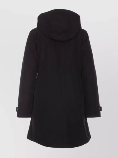 Woolrich Hooded Coat With Adjustable Cuffs And Drawstring Waist In Black