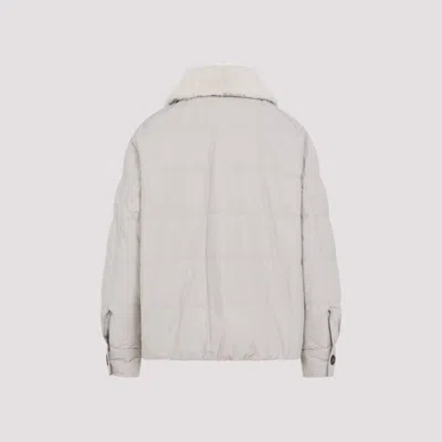 Brunello Cucinelli Light Gray Jacket With Fur Collar In Gray