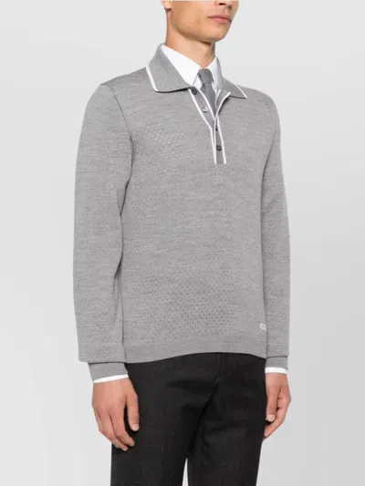 Gucci Men Wool Long-sleeves Polo Shirt In Gray