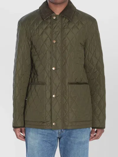 Burberry Padded Corduroy-trimmed Quilted Shell Jacket In Green