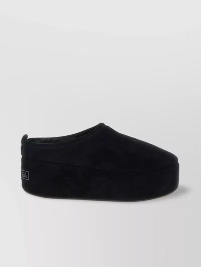 Balenciaga Suede Mules With Rounded Toe And Elevated Platform Sole In Black
