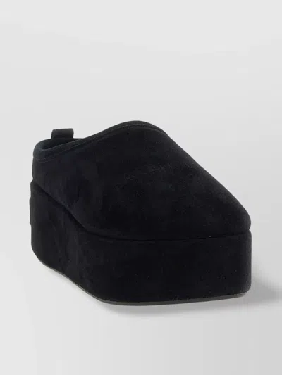 Balenciaga Suede Mules With Rounded Toe And Elevated Platform Sole In Black
