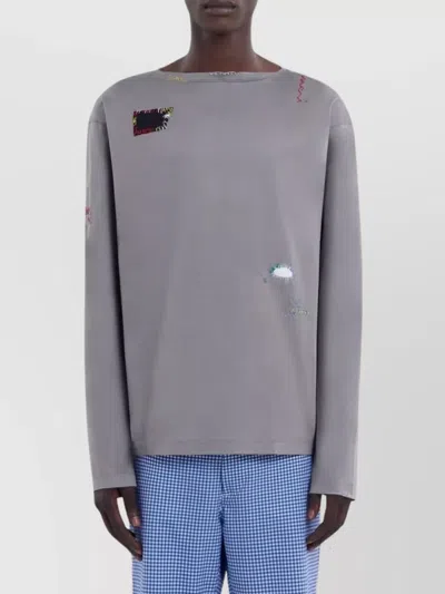 Marni Crew Neck Patchwork Long Sleeves T-shirt In Gray