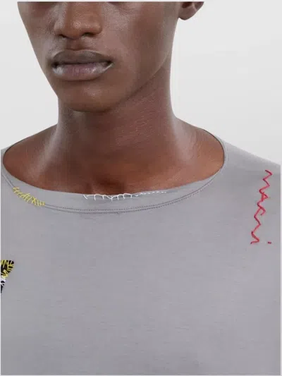 Marni Crew Neck Patchwork Long Sleeves T-shirt In Gray