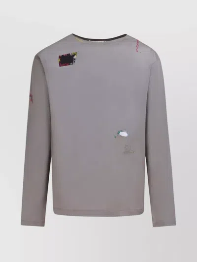 Marni Crew Neck Patchwork Long Sleeves T-shirt In Gray