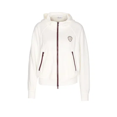 Brunello Cucinelli White Sweatshirt With Fixed Hood And Logo Patch On The Front In Cotton Blend Woman In White