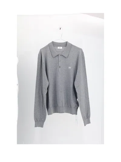 Celine Men Cotton Polo Shirt With Triomphe Detail In Gray