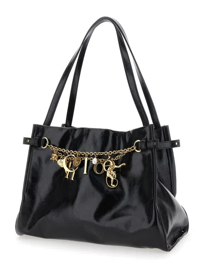 Chloé Logo Charms Patent Leather Hobo Bag In Black