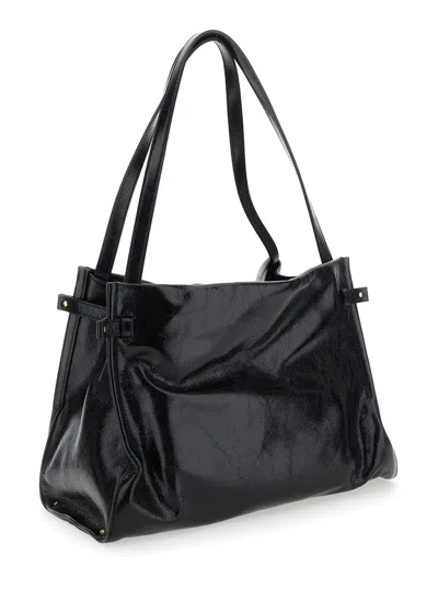 Chloé Logo Charms Patent Leather Hobo Bag In Black