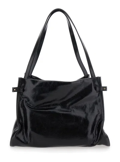Chloé Logo Charms Patent Leather Hobo Bag In Black