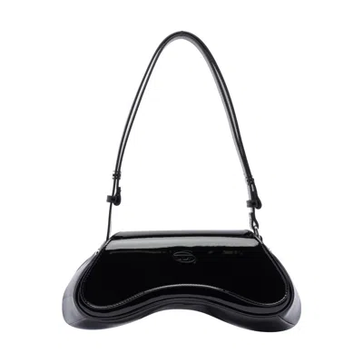 Diesel Curved Black Play Clutch With Glossy Finish And Magnetic Closure In Black