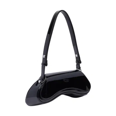 Diesel Curved Black Play Clutch With Glossy Finish And Magnetic Closure In Black