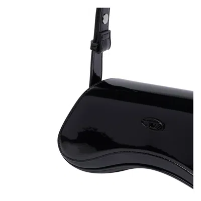Diesel Curved Black Play Clutch With Glossy Finish And Magnetic Closure In Black