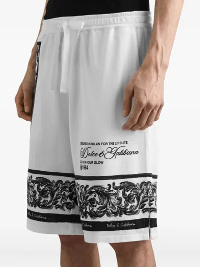 Dolce & Gabbana Majolica-print Double Piqué Bermuda Shorts In White
