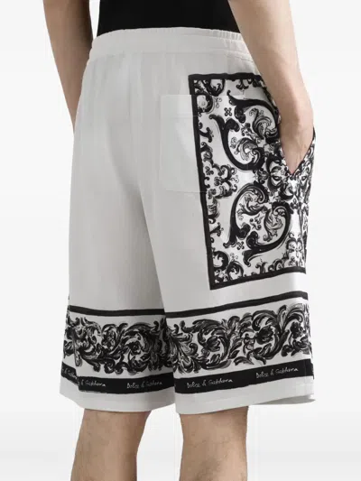 Dolce & Gabbana Majolica-print Double Piqué Bermuda Shorts In White