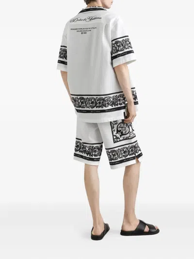 Dolce & Gabbana Majolica-print Double Piqué Bermuda Shorts In White